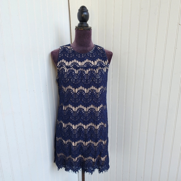 Speechless Sheath Dress Womens Navy Lace Floral Sleeveless Round Neck Keyhole L - Picture 1 of 11